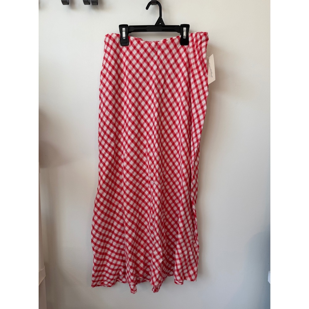 Universal Thread Red White Gingham Midi Skirt Textured Seersucker Bias Cut M NWT